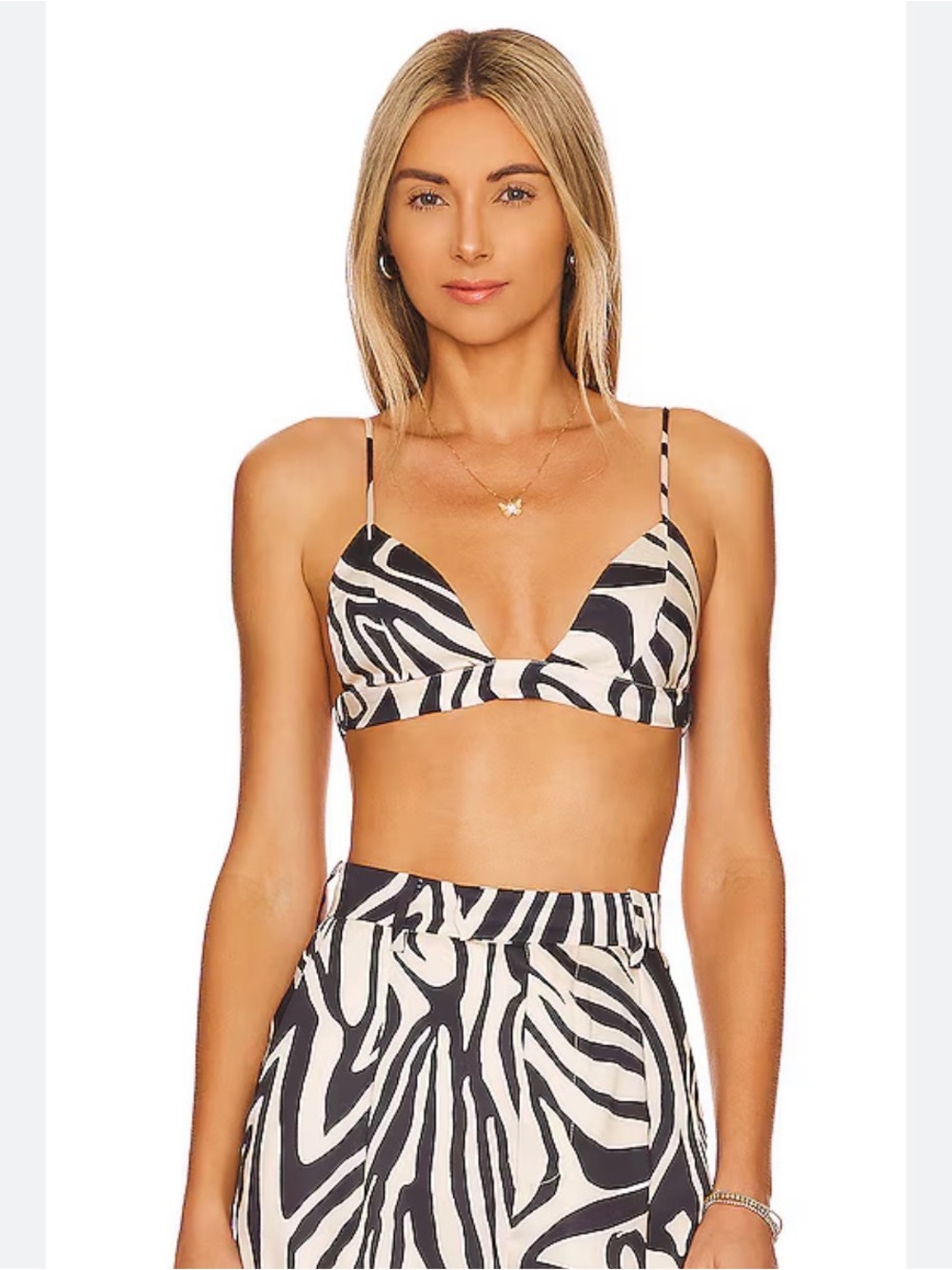Ronny Kobo Kara Black & White Zebra Triangle Bra Top